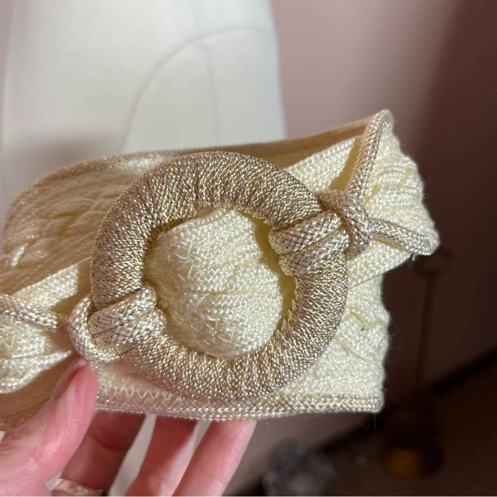 Vintage 1980's -90's Retro Boho Cream woven fabric southwestern wide belt